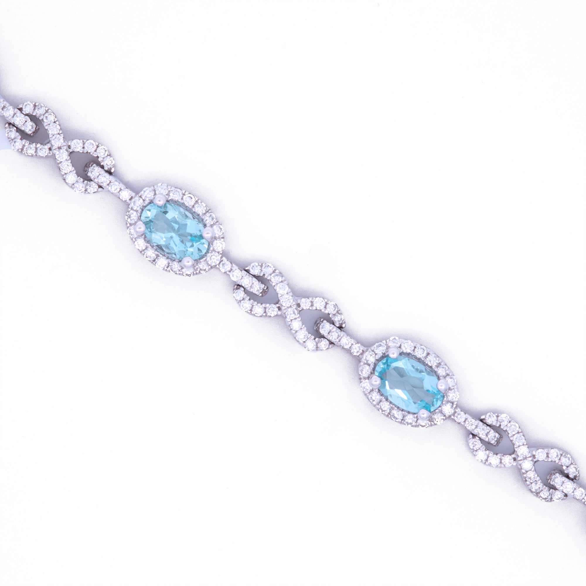 18K White Gold Double Row Aquamarine and Diamond Bracelet